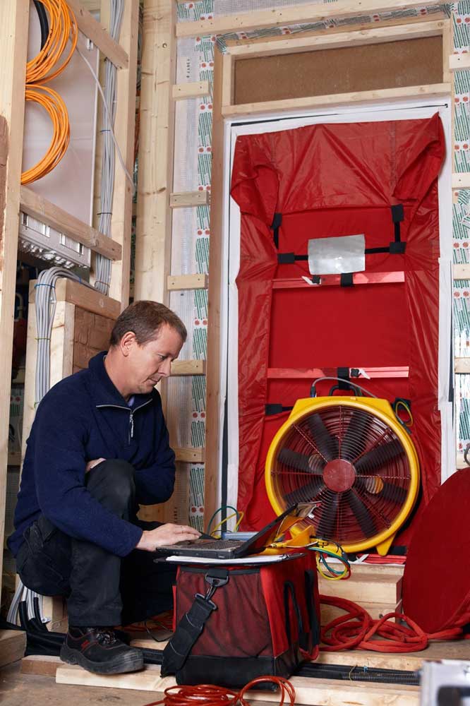 man performing airtight testing using